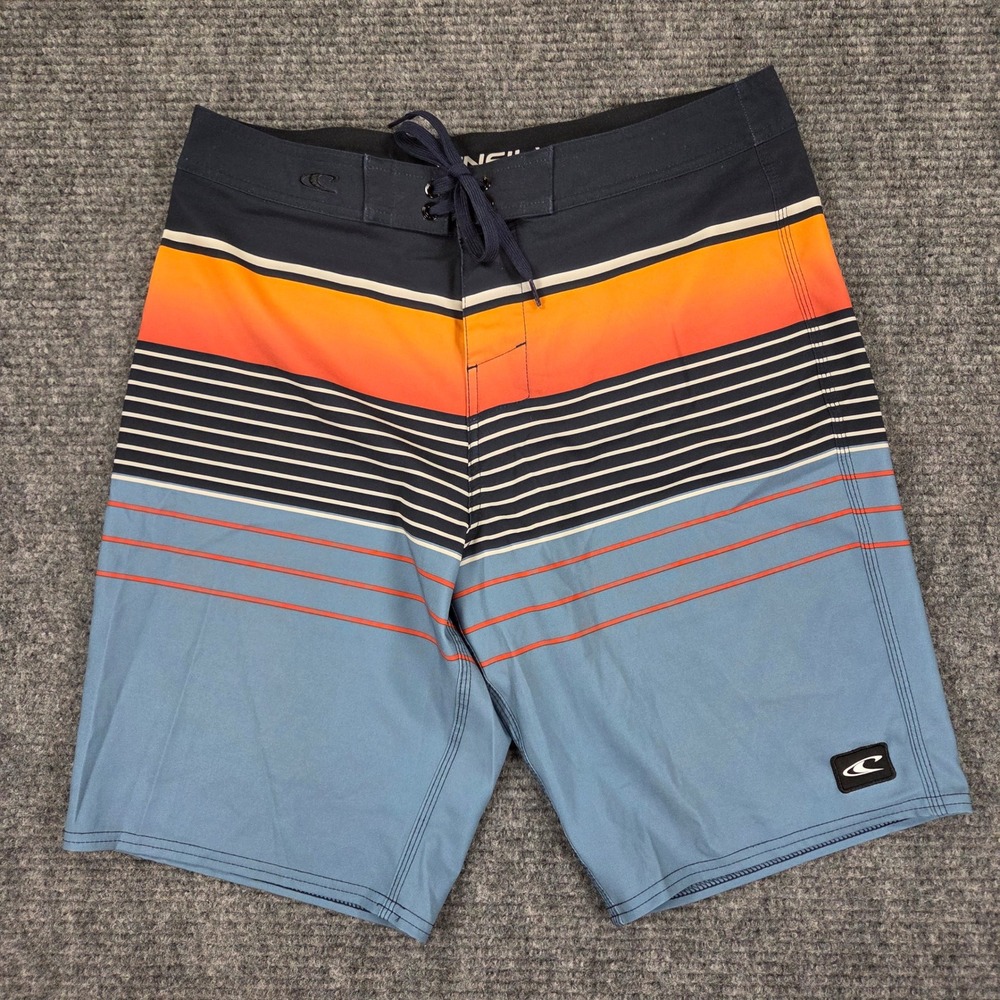 ONeill Mens Blue Orange Striped Hyperfreak Board Shorts Size 32 Swim Trunks
